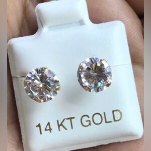 6 mm 14 KT YELLOW Gold CZ Diamond Stud Screw back Earrings